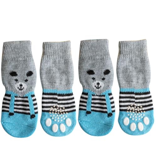 4 x Hundesocken, rutschfest, Pfotenschutz, niedliche Katzensocken, weich, bequem, für drinnen und draußen, kleine Hunde, Katzen, Welpen (grau) von DiiWmme