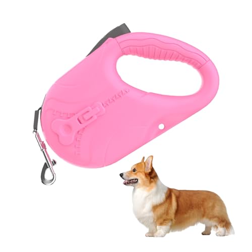 Einziehbare Hundeleine, verhedderungsfrei, ausziehbar, langlebig, einziehbare Hundeleine, Ein-Knopf-Bremse, Hundeleine, hängbarer Müllsack für kleine, mittelgroße Hunde (Rosa) von DiiWmme