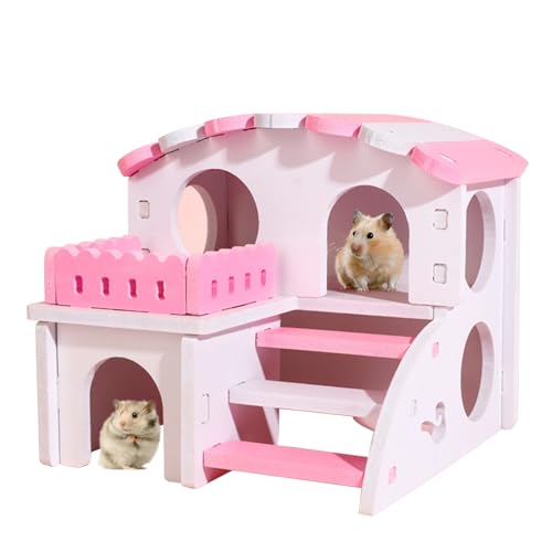Hamsterhaus aus Holz, Kaninchenhaus für Kleintiere, doppelstöckige Meerschweinchenhütte, Kaninchenhaus aus Holz mit Fenstern von DiiWmme