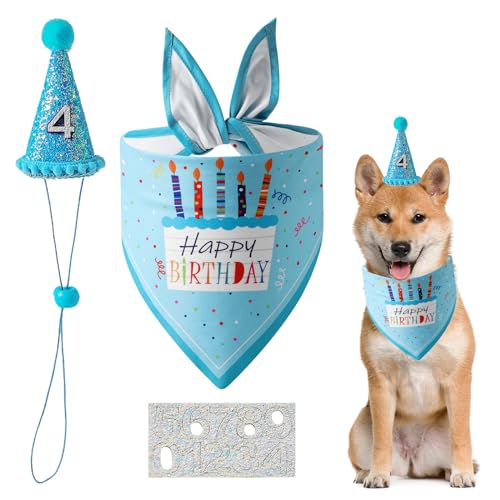 Hunde-Geburtstagsparty-Zubehör, wiederverwendbares Hunde-Geburtstagstuch, Bandana-Hut-Set für Jungen mit Nummer, Hunde-Geburtstagstuch, Hunde-Katze, Geburtstagsparty-Dekorationen für Haustiere, Hunde von DiiWmme