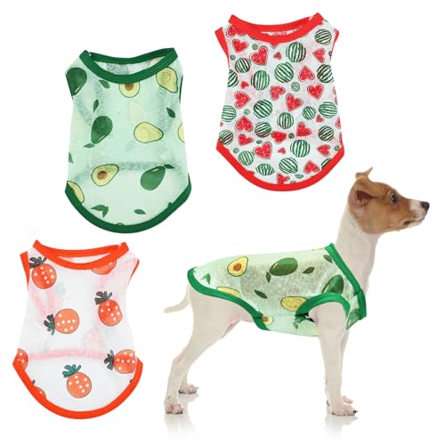 Hunde-Shirts, transparent, gestreift, mit Früchten, bedruckt, Sommerweste, weiche Hundekleidung, Welpen-Shirts für kleine, mittelgroße Haustiere, Hunde, Katzen, Größe L, 3 Stück von DiiWmme