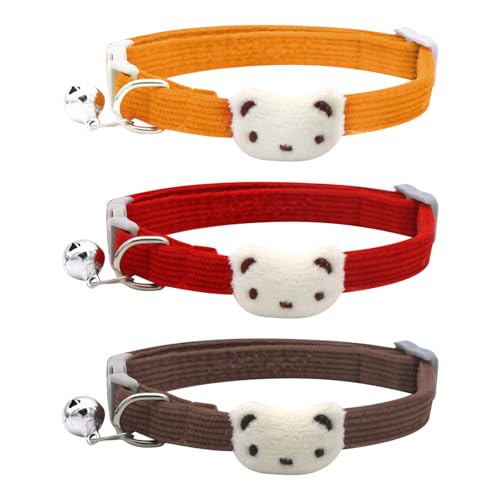 Katzenhalsband mit Glöckchen, verstellbare Kätzchen-Halsbänder, Schnellverschluss, Sicherheits-Halsband für Katzen, Kätzchen, kleine Haustiere (Rot/Orange/Braun), 3 Stück von DiiWmme