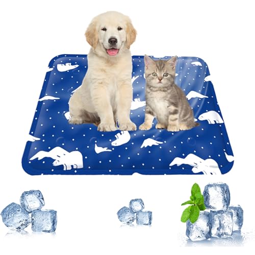 Kühlmatte für Hunde, atmungsaktiv, 30 x 40 cm, langlebige Kühlmatte für Welpen, kühlende Hundedecke im heißen Sommer, ungiftiges Gel, selbstkühlendes Pad für Hunde und Katzen (Eisbär-Muster) von DiiWmme