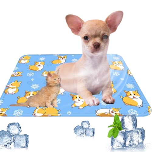 Kühlmatte für Hunde, atmungsaktiv, 30 x 40 cm, langlebige Kühlmatte für Welpen, kühlende Hundedecke im heißen Sommer, ungiftiges Gel, selbstkühlendes Pad für Hunde und Katzen (Welpenmuster) von DiiWmme