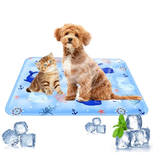 Kühlmatte für Hunde, atmungsaktiv, 30 x 40 cm, langlebige Kühlmatte für Welpen, kühlende Hundedecke im heißen Sommer, ungiftiges Gel, selbstkühlendes Pad für Hunde und Katzen (Unterwasserweltmuster) von DiiWmme