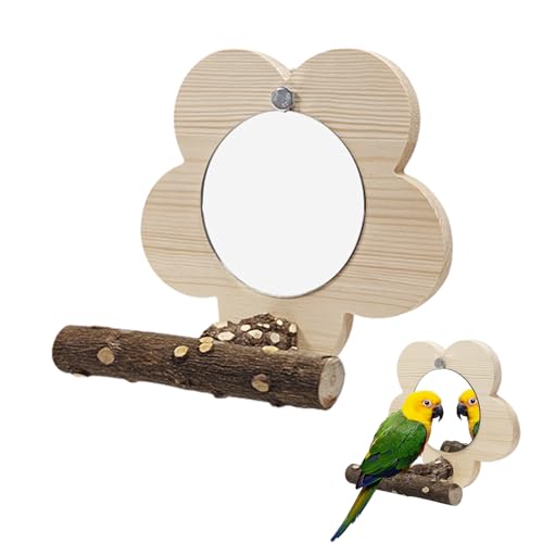 Vogelspiegel, Vogelsitzstange mit Spiegel, Holz, Papageienspiegel, Spielzeug, Vogelkäfigständer, Sitzstange, interaktives Spielspielzeug, Puzzle-Spielzeug für Käfig, Papageien, Sittiche, von DiiWmme