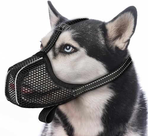 Maulkorb Große Hunde, Prevent Fressen/Kauen/Beißen Hunde Maulkorb, Atmungsaktiv Reflektierende Einstellbare Maulkorb Mittlere Hunde（Black-XL） von Diketone