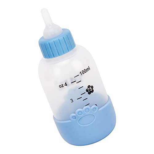 Haustier-Milchflaschen-Set für Welpen und Katzen, 100 Ml, Universelle Pfotenmuster-Silikon-Stillflasche mit Klarer Skala (Blau) von Dilwe