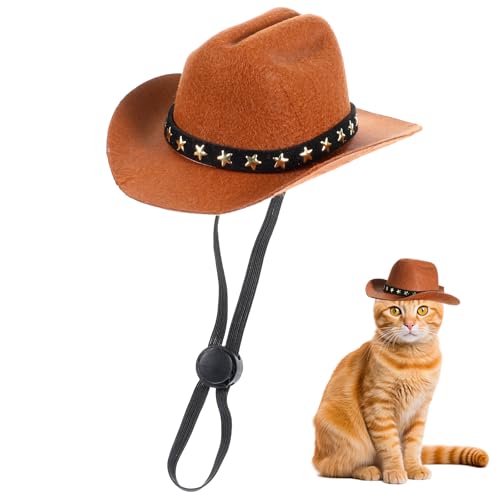 Dimeho Katze Hut Kostüme, Cowboyhut für Haustiere, Cowboy Kostüm Cosplay Kappe Halloween, Mini-Welpenmütze, Hunde/Katzen/Urlaubskostüm, Party-Dekoration Ferienparty Dekoration (Braun, S) von Dimeho