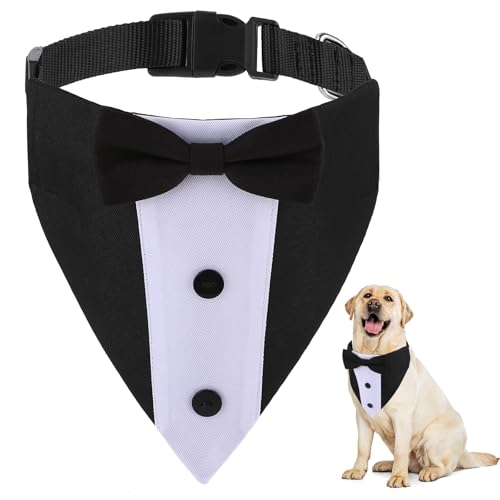 Dimeho Hund Smoking, Bandana Halsband Formale Hochzeit Party Hund Hochzeit Bandana Halsband-Hundeanzug mit Fliege, Verstellbarer Hunde-Smoking, Geburtstagskostüme für Hunde und Katzen (L) von Dimeho