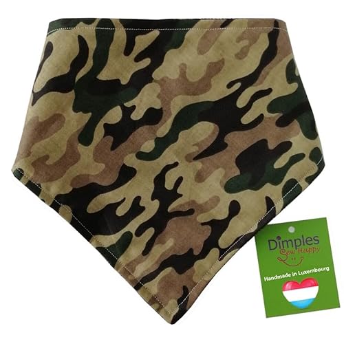 Dimples Hundehalstuch - Camouflage Army Tarnfleck - Halstuch für kleine mittlere und Grosse Hunde Welpen und Katzen - Hunde Besitzer Geschenk - Handgemachtes Hunde Accessoire 35cm von Dimples - Sew Happy