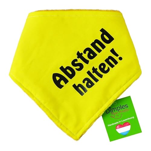 Dimples Hundehalstuch Gelb - Abstand Halten - Bitte Hund Nicht anfassen -Warn Halstuch für kleine mittlere und Grosse Hunde, die nervös, ängstlich, läufig, bissig oder in Ausbildung sind 30cm von Dimples - Sew Happy