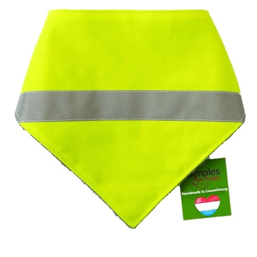 Dimples Hundehalstuch - Hi-Vis Reflektorband Warngelb hohe Sichtbarkeit - Halstuch für kleine mittlere und Grosse Hunde und Katzen - Hunde Besitzer Geschenk - Handgemachtes Hunde Accessoire 50cm von Dimples - Sew Happy