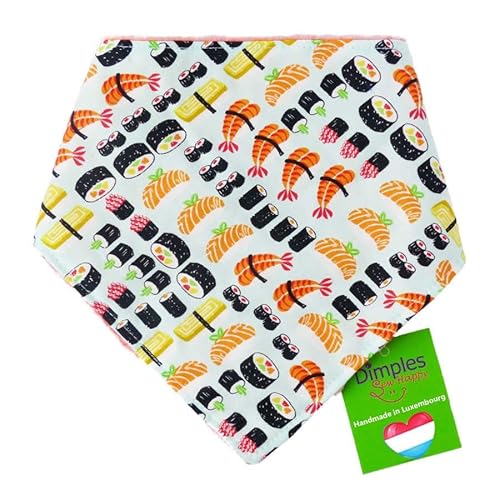 Dimples Hundehalstuch - Sushi Spass - Halstuch für kleine mittlere und Grosse Hunde Welpen und Katzen - Hunde Besitzer Geschenk - Handgemachtes Hunde Accessoire 65cm von Dimples - Sew Happy