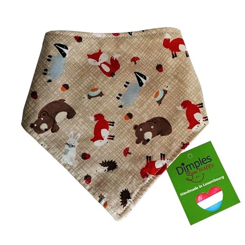 Dimples Hundehalstuch - Waldtiere Fuchs Igel - Halstuch für kleine mittlere und Grosse Hunde Welpen und Katzen - Hunde Besitzer Geschenk - Handgemachtes Hunde Accessoire 55cm von Dimples - Sew Happy