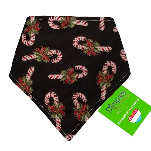 Dimples Hundehalstuch - Weihnachten Zuckerstangen schwarz rot - Halstuch für kleine mittlere und Grosse Hunde Welpen und Katzen - Hunde Besitzer Geschenk - Handgemachtes Hunde Accessoire 30cm von Dimples - Sew Happy