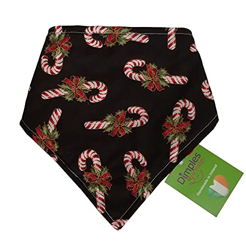 Dimples Hundehalstuch - Weihnachten Zuckerstangen schwarz rot - Halstuch für kleine mittlere und Grosse Hunde Welpen und Katzen - Hunde Besitzer Geschenk - Handgemachtes Hunde Accessoire 45cm von Dimples - Sew Happy