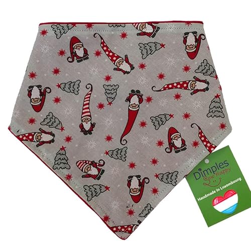 Dimples Hundehalstuch - Weihnachtswichtel grau rot - Halstuch für kleine mittlere und Grosse Hunde Welpen und Katzen - Hunde Handgemachtes Hunde Accessoire 55cm von Dimples - Sew Happy