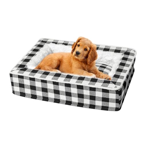 Hundebett - Weiches Tartan -Waschhundbett, Abnehmbare Hundemöbel Für Zuhause | Anti-Angst-Beruhigungsbett, Bequeme Betten Für Hunde Und Katzen, Ideal Für Kleine Mittelgroße Haustiere Gemütliche Hausti von Dinchaakuarry