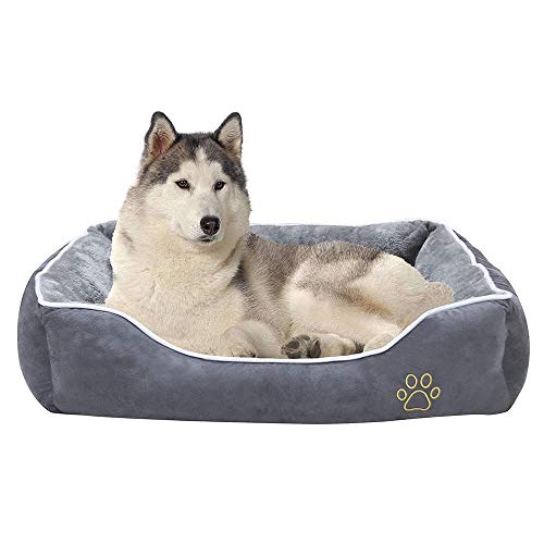 Haustierbett, Hund Sofa, großer Hund mit einem weichen Hundebett, Katze Welpen Kätzchen Pet Korb, EIN bewegliches Pad, Blumenstrauß, Grau-grau_XL-110 * 75 * 24 cm von Ding&ng