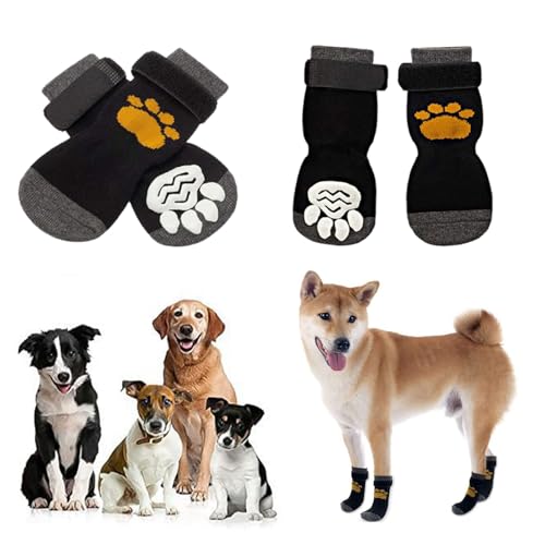 Dinghaole 2 Paar Indoor Anti-Rutsch Socken für Hunde, Pet Socken, Weiche Hundegriffsocken, Hundeschuhe für kleine, Verstellbarer Pfotenschutz für kleine und mittelgroße Hunde von Dinghaole