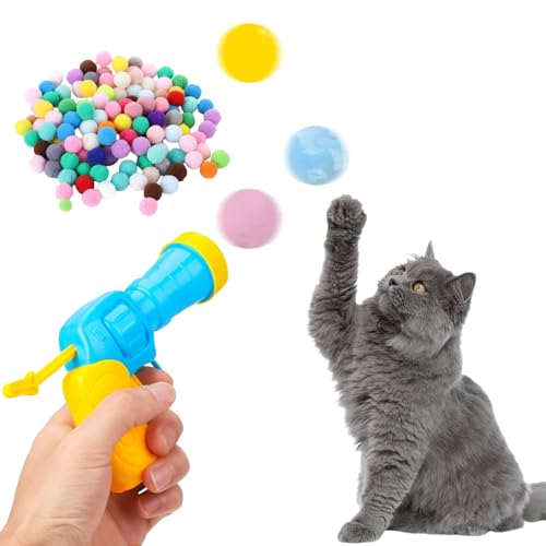 Dinghaole Katzenspielzeug, Launch Training Katzenspielzeugbälle mit 1 Launcher und 100 Bälle, Katzenspielspielzeug, Plush Ball Interactive Cat Toy, Interaktives Spielzeug für Katzen und Kätzchen von Dinghaole