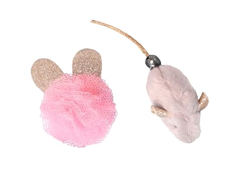 Dingo Glamour Katzenspielzeug-Set: Maus mit Glöckchen und Ball mit glitzernden Ohren, zum Spielen und Jagen. Elegantes Katzenspielzeug in den Farben Grau, Rosa und Gold (21181) von Dingo Waldemar Rutkowski