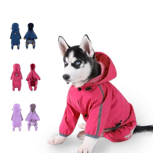 Hunde Regenmantel, Hunderegenjacke für Welpe Hund mit Hut, Kleiner Hund Leichter Regenmantel, wasserdichte Regenjacke mit reflektierendem Streifen (Weinrot, Klein) von Dingye Bob