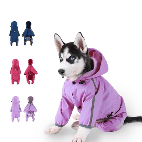 Hunde Regenmantel, Hunderegenjacke für Welpen Hund mit Hut, kleiner Hund leichter Regenmantel, wasserdichte Regenjacke mit reflektierendem Streifen (Lila, L) von Dingye Bob