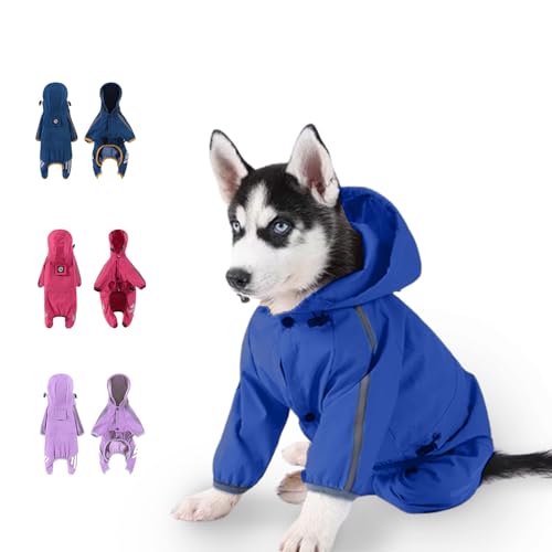 Hunde Regenmantel, Hunderegenjacke für Welpen Hund mit Hut, kleiner Hund leichter Regenmantel, wasserdichte Regenjacke mit reflektierendem Streifen (Marineblau, L) von Dingye Bob