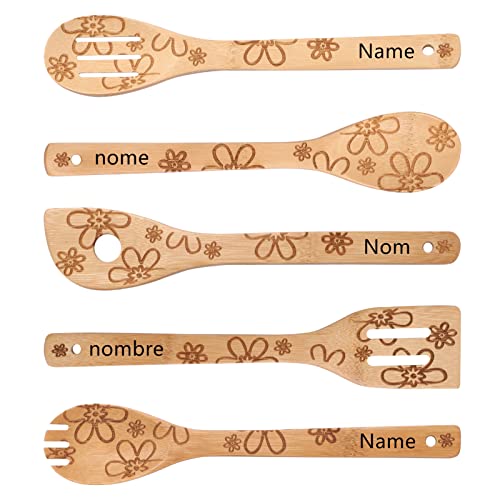 Dinikally Personalisierte Gravierte Gebrannte Holznamen Löffel Benutzerdefinierte Kochutensilien Set Bambus Löffel Schlitz KÜChenutensilien (sty1) von Dinikally