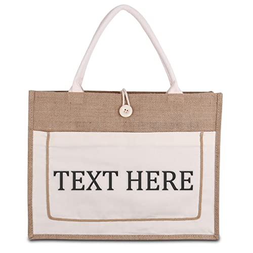 Dinikally Personalisierte Stickerei Wiederverwendbare Große Jute-Tasche Custom Grocery Shopping Bag Vintage Style (STY1) von Dinikally