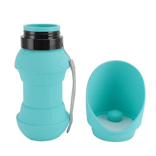 Dioche Reise-Wasserflasche für Hunde, Faltbarer Silikon-Getränkespender für Haustiere mit Faltbarem Napf für Outdoor-Aktivitäten, Große, Mittlere und Kleine Hunde, Auslaufsichere (Blue) von Dioche