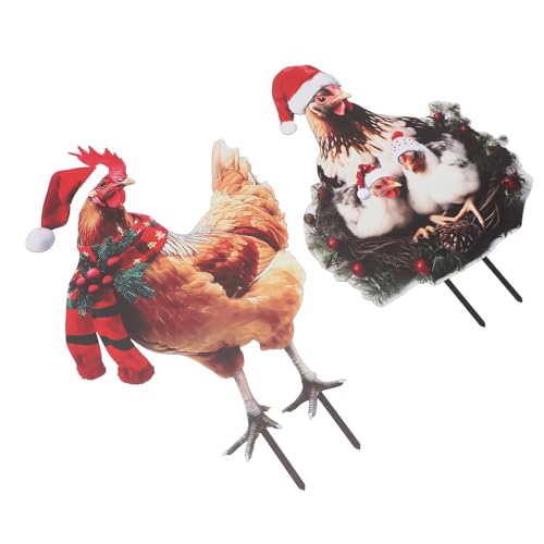 Dioche Weihnachten, Huhn-Gartenstecker aus Metall, Outdoor-Dekoration, Figurenornament für Gartenkunst, Dekorativ, Handgefertigtes Eisenmetall mit Sicherem Bodenstecker-Design, von Dioche