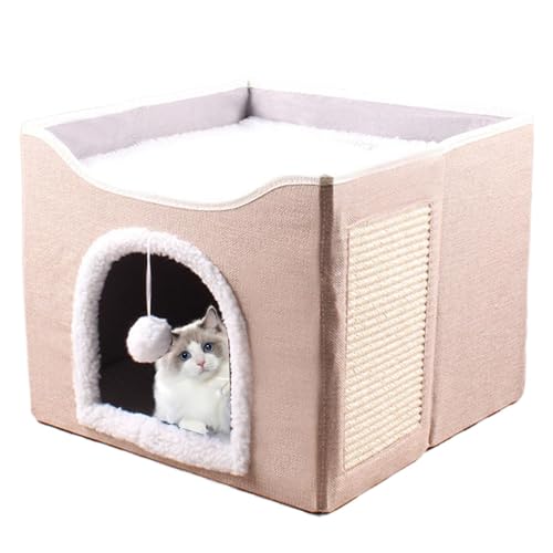 Faltbares Katzenhaus Katzenhöhle für Innenkatzen, Großer Katzenhaus Höhle mit Kratzbrett und Spielball, Katzenbett für Multi-Pet-Kätzchen und kleine Hunde 41x41x35cm von Dioeazh