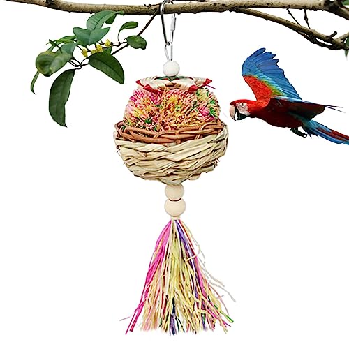 Dirfuny Aktenvernichter-Ball für Vögel, buntes Vogelfutterspielzeug, natürliches Schalen-Design, Vogelfutterkauspielzeug, Käfigzubehör mit Haken für kleine und mittelgroße von Dirfuny