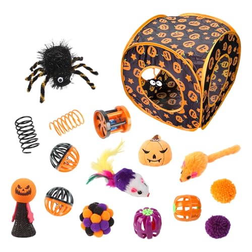 Dirfuny Katzenspielzeug-Set, Halloween- -Würfel, Katzenminze-Spielzeug-Set, interaktives Kätzchen-Spielzeug mit Feder, Versteckspielzeug für Katzen, Welpen, Kätzchen von Dirfuny