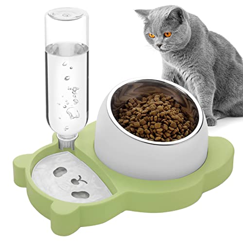 Futternäpfe für Katzen | Panda-Form geneigter Katzenfutter- und Wassernapf | Automatische Wasserflasche, Pet Feeder Bowls, Nass- und Trockenfutterschüssel-Set für Katzen Kleine Hunde von Dirfuny