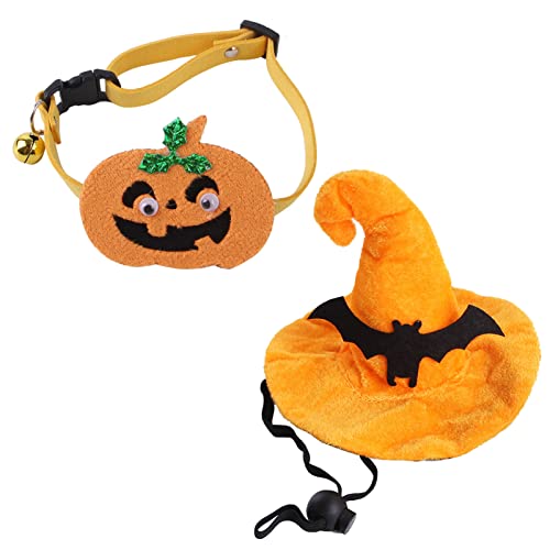 Halloween-Katzenkostüm, Cosplay-Kostüm, Kürbishalsband, verstellbares Halloween-Kostüm-Zubehör, Katzenhalsband mit Hut, Haustier-Outfit-Set von Dirfuny