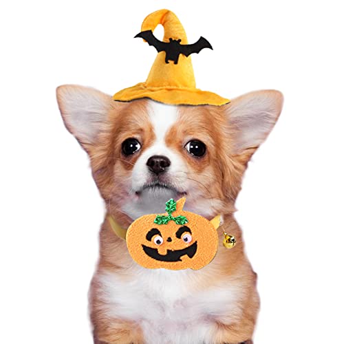 Halloween-Kostüme für Hunde – Fledermaus-Hut-Kostüm, Kürbishalsband, Hundehalsband, Welpenhalskette, Katzenhalsband mit Hut, verstellbares Haustier-Outfit-Set von Dirfuny