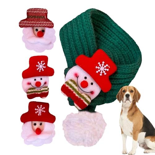 Haustier-Weihnachts-Schal, gestrickter Haustier-Urlaubs-Schal, warmer Haustier-Halswärmer, Schal mit 4 Weihnachtsmann-Dekorationen für Hunde und Katzen von Dirfuny