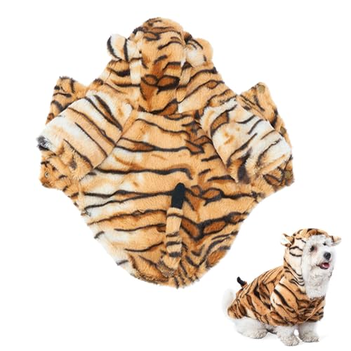 Hunde-Tiger-Kapuzenpullover, Haustier-Cosplay-Kleidung, lustige Kleidung, niedlicher Hunde-Tiger-Cosplay-Overall, Haustier-Uniform, Katzenmantel, Haustier-Tiger-Kostüm, Kapuze für kleine Hunde von Dirfuny