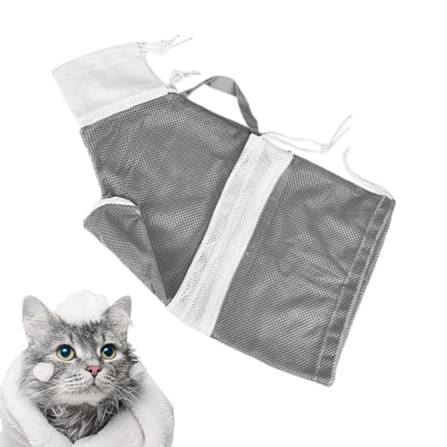 Katzen-Duschnetztasche | Weiche, atmungsaktive Katzen-Duschtasche – lockeres verstellbares Design, Katzenpflegetasche zum Baden und Nageltrimmen von Dirfuny