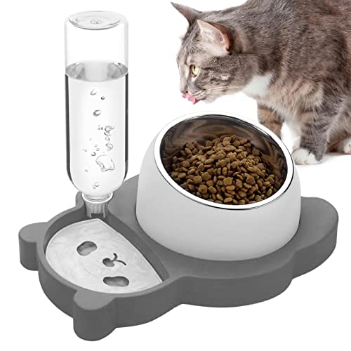 Katzen Futternäpfe, 15° geneigte Erhöhte Katzenfutterschalen und Wasserschalen mit Panda-Form, Automatische Wasserflasche, Pet Feeder Bowls, Nass- und Trockenfutter Schüssel Set für Katzen Kleine von Dirfuny