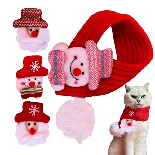 Katzen-Weihnachts-Schal, Winterschal für Hunde, gestrickt, Haustier-Halswärmer, Schal mit 4 Weihnachtsmann-Dekorationen für Hunde und Katzen von Dirfuny