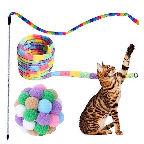 Regenbogen-Katzenstab, Stab mit Regenbogenband, interaktiv, sicher, bunt für Indoor-Katzen von Dirfuny