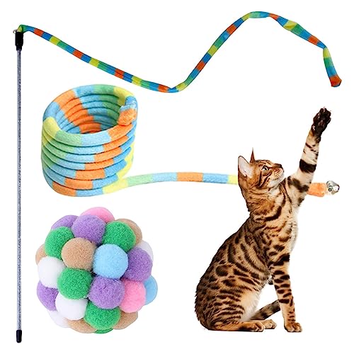 Regenbogen-Katzenstab, Stab mit Regenbogenband, interaktiv, sicher, bunt für Indoor-Katzen von Dirfuny