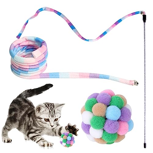 Regenbogen-Katzenstab, Stab mit Regenbogenband, interaktiv, sicher, bunt für Indoor-Katzen von Dirfuny