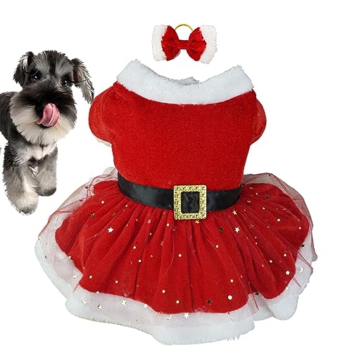 Weihnachtliches Haustierkleid – glänzendes Netz, Weihnachtsmann-Haustierkleidung, Baumwollrock, Hund und Katze, Weihnachts-Kostüm, niedliche Mädchenkleidung, rote Kleider für Weihnachten von Dirfuny