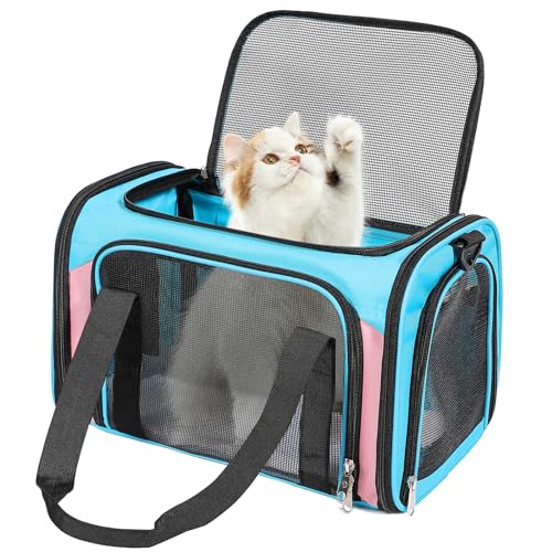 Discala Transportbox für Katzen und Hunde, bis zu 6,8 kg, TSA-Fluggesellschaftszugelassene Haustier-Tragetasche für kleine und mittelgroße Katzen, Welpen, zusammenklappbar, weiche Seiten, Blau und von Discala